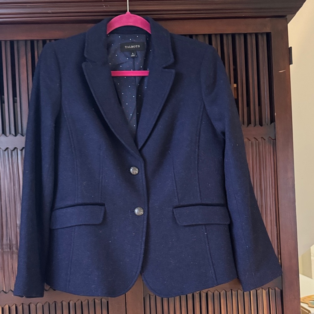 Talbots Navy Tailored Wool-Blend Blazer